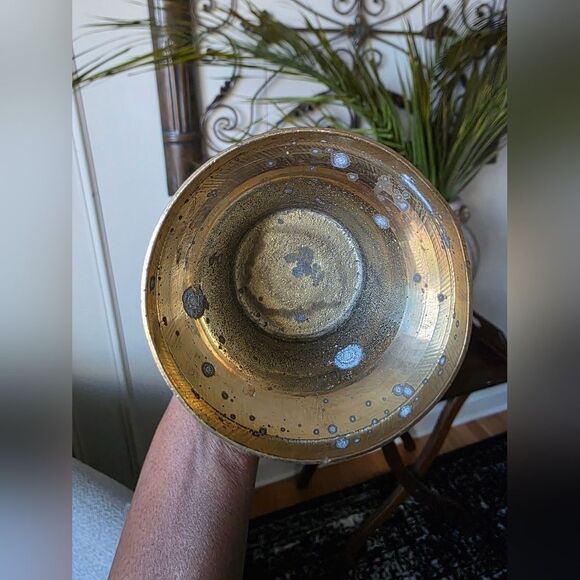 Vintage Brass Stem Bud Vase Tall Etched 11 1/4'H - Picture 4 of 9